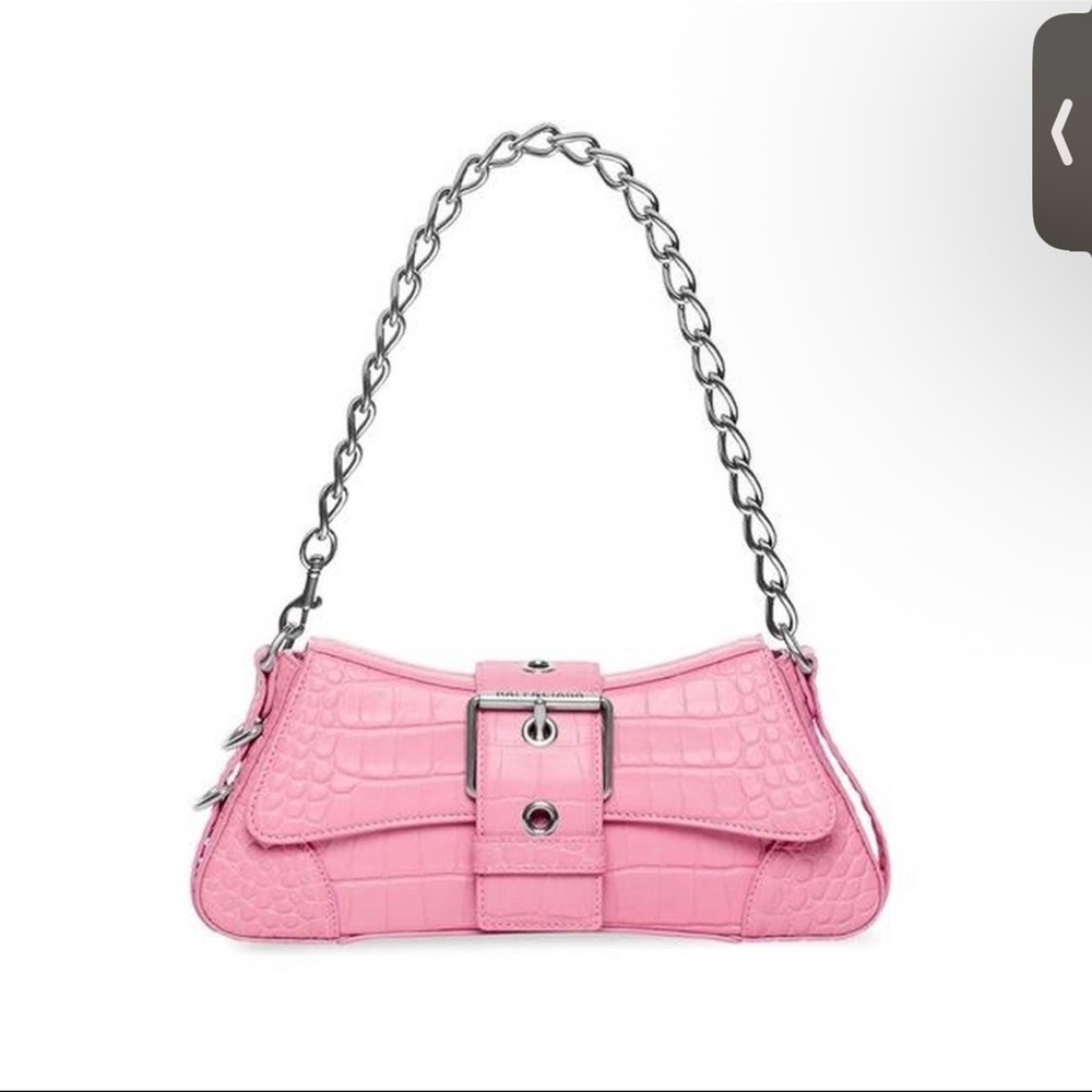 Balenciaga Pink Croc-Embossed Chain Shoulder Bag